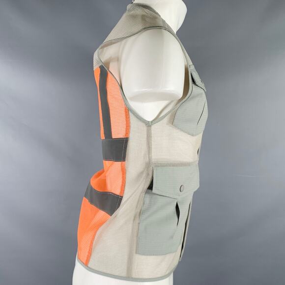 U.P.W.W. Size XS Grey Orange Mesh Polyurethane Utility Vest - Picture 3 of 7